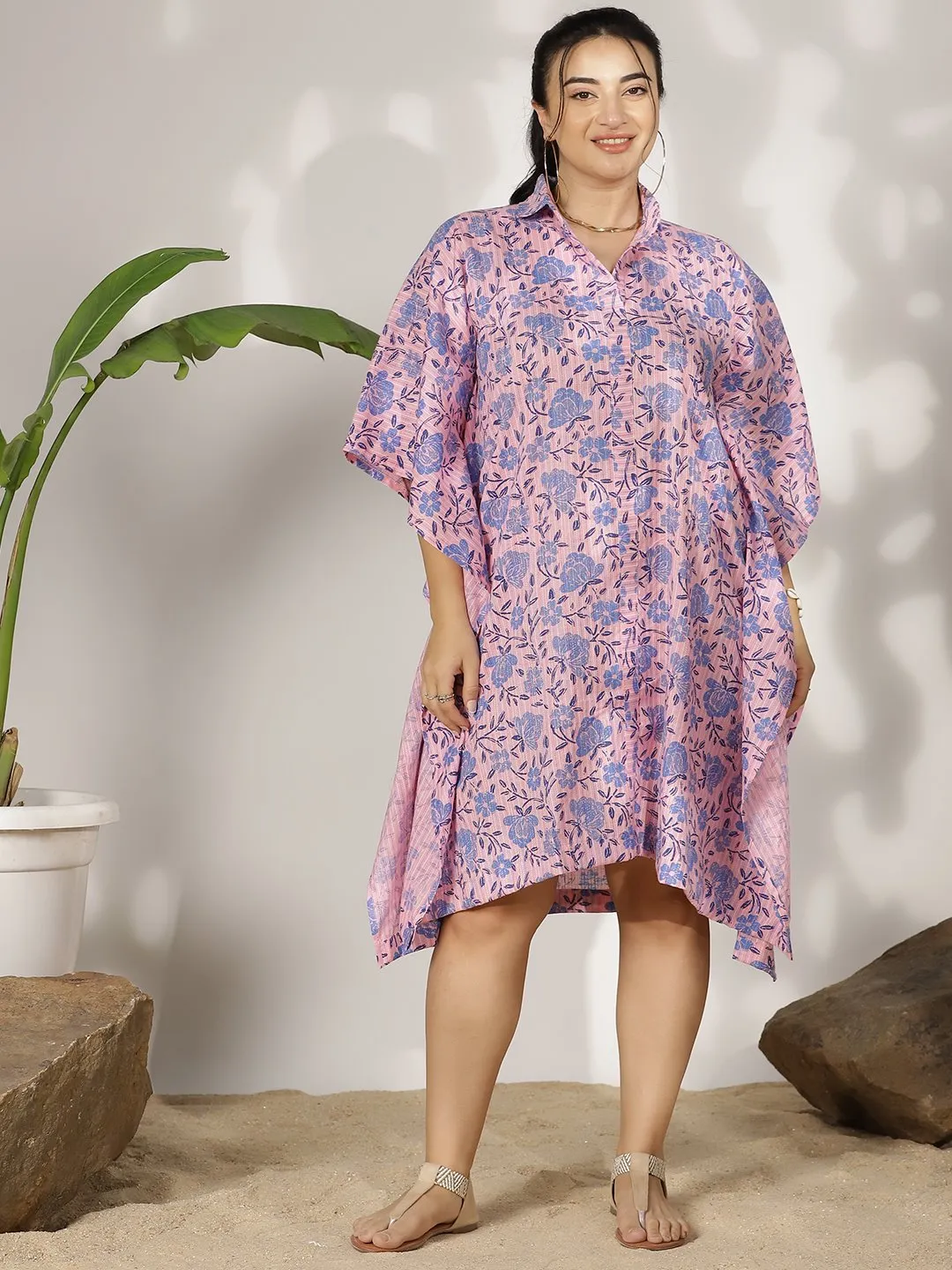 BlueFloral Cotton ShirtKaftan