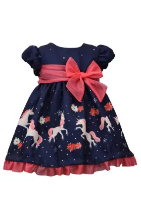 Bonnie Jean Baby Girls Dress Unicorn Magic Print Navy Ballerina Style