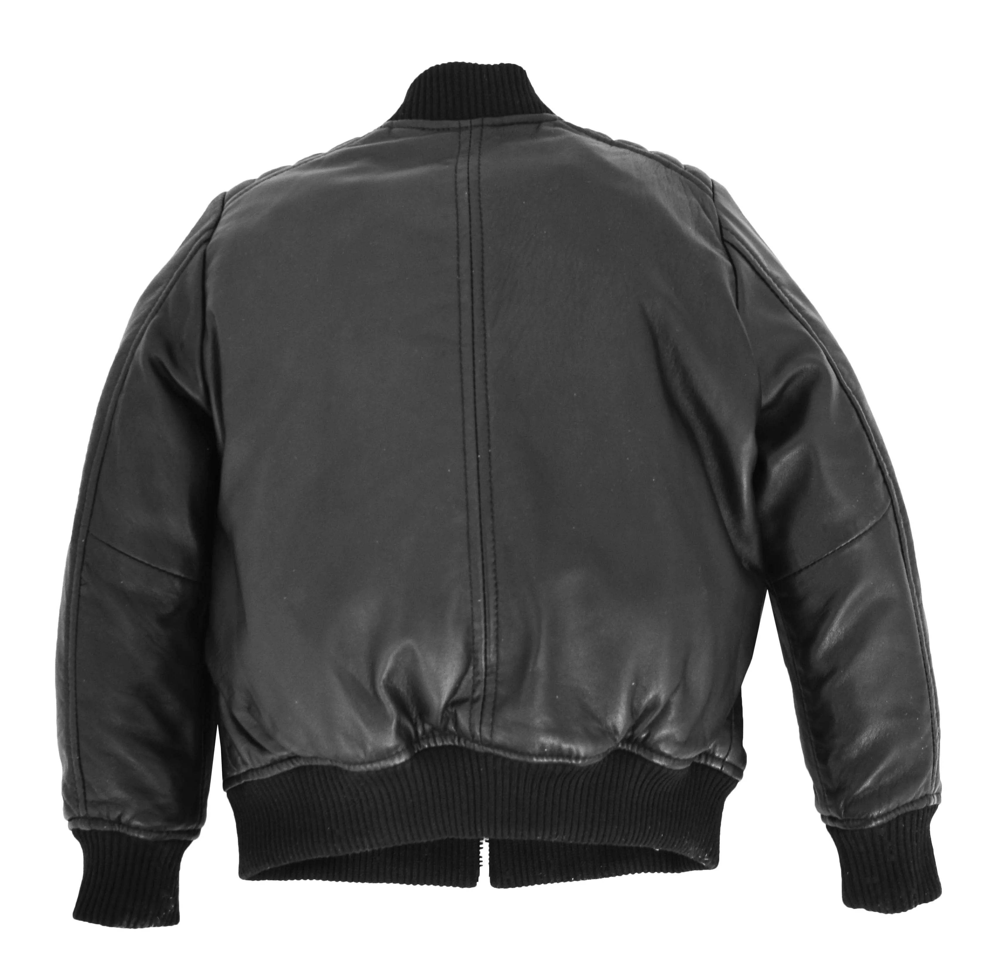 Boys Black Real Leather Bomber Jacket Kids Childrens Varsity Style 2-12 Years - MA2