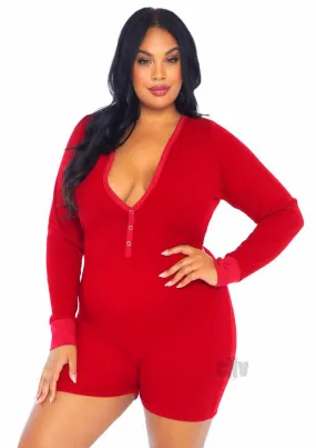 Brushed Romper Long John/flap 1x/2x Red