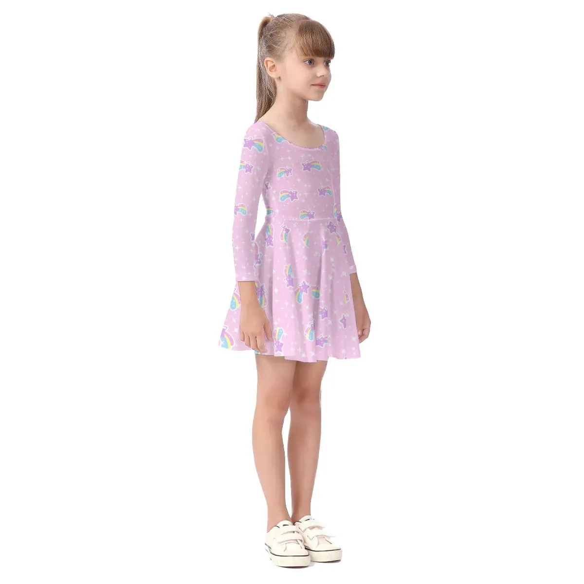 Bubblegum Bunny Shooting Stars Kids' Long Sleeve Dress