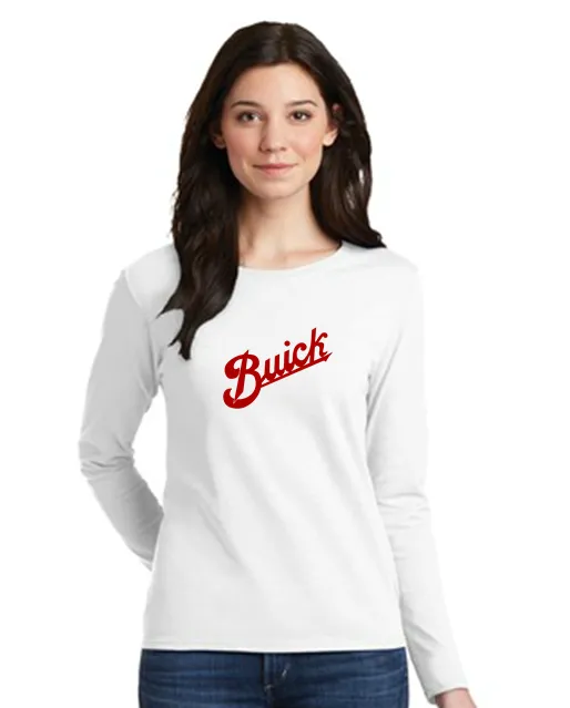 Buick Script Ladies' 5.3 oz. Gildan Heavy Cotton Missy Fit Long-Sleeve T-Shirt