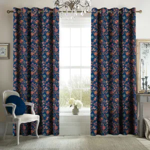 Casableu Azure 2 Piece Polyester Eyelets (Steel) Blackout Curtains with Tie Back, Bedroom Living Room (Blue, 7 Ft x 4.2 Ft)