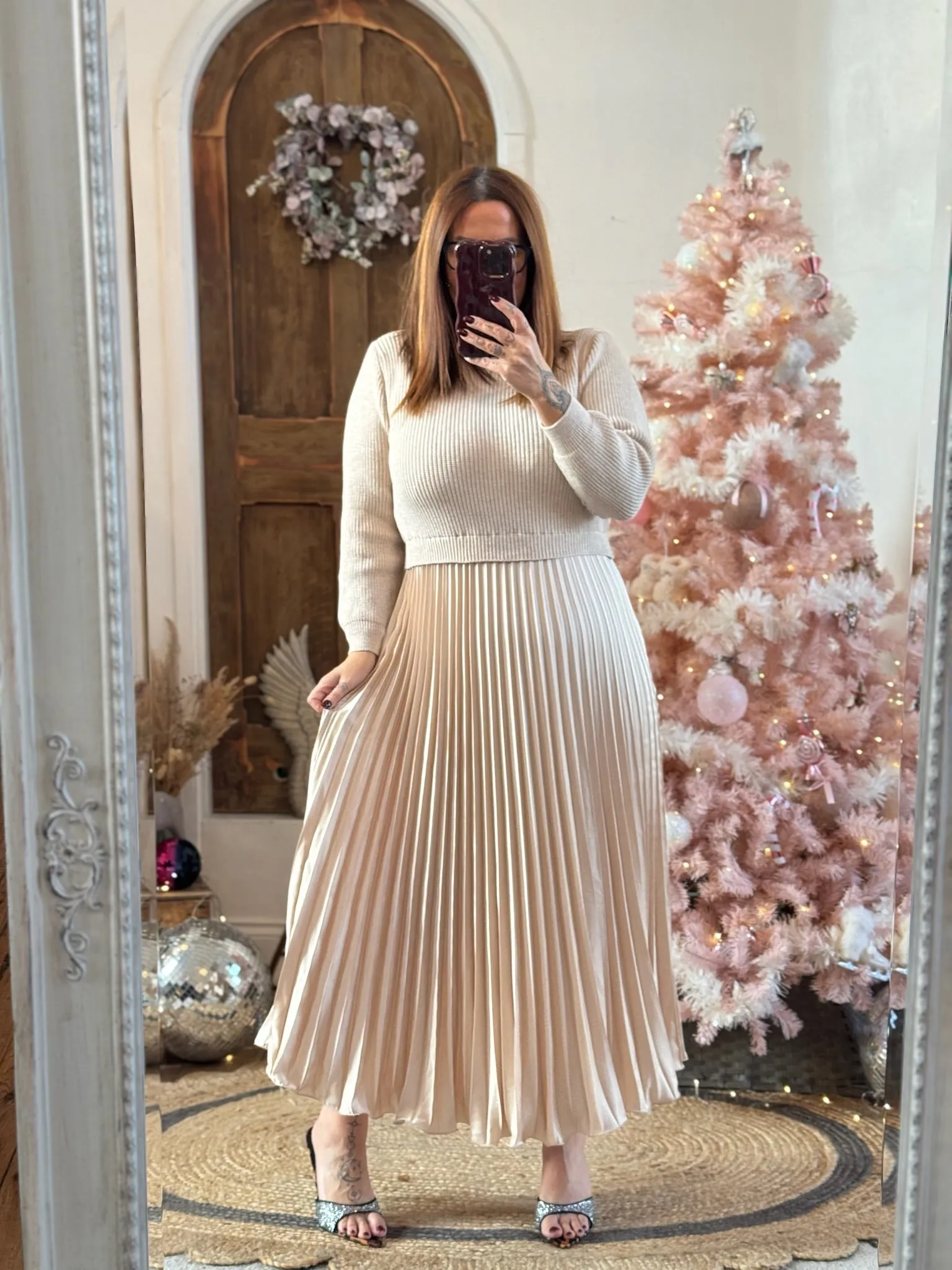 Champagne Sylvie Pleated Jumper Style Maxi Dress