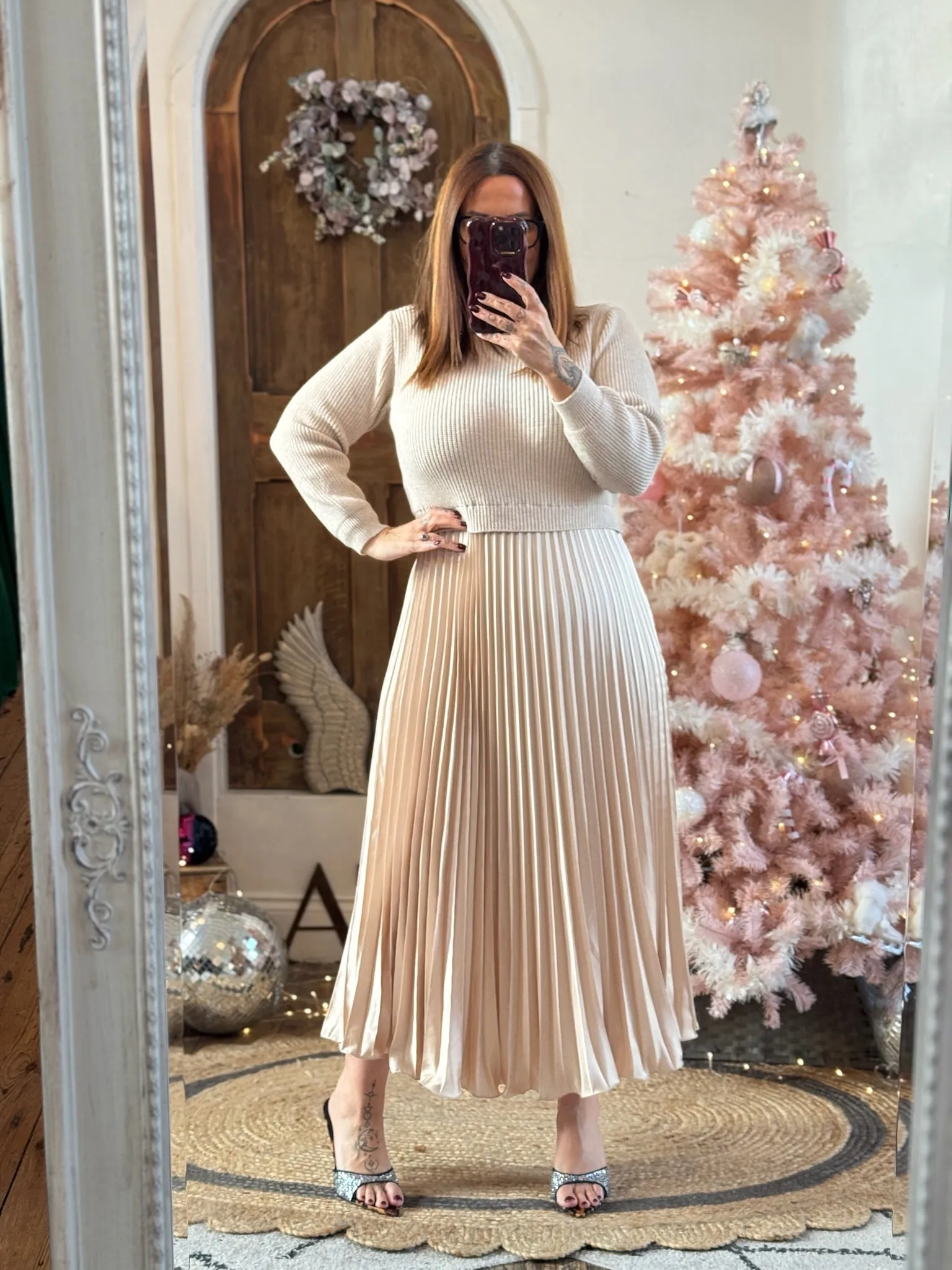 Champagne Sylvie Pleated Jumper Style Maxi Dress