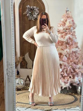 Champagne Sylvie Pleated Jumper Style Maxi Dress