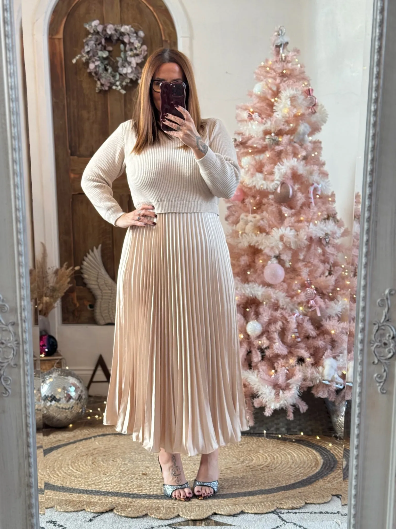 Champagne Sylvie Pleated Jumper Style Maxi Dress