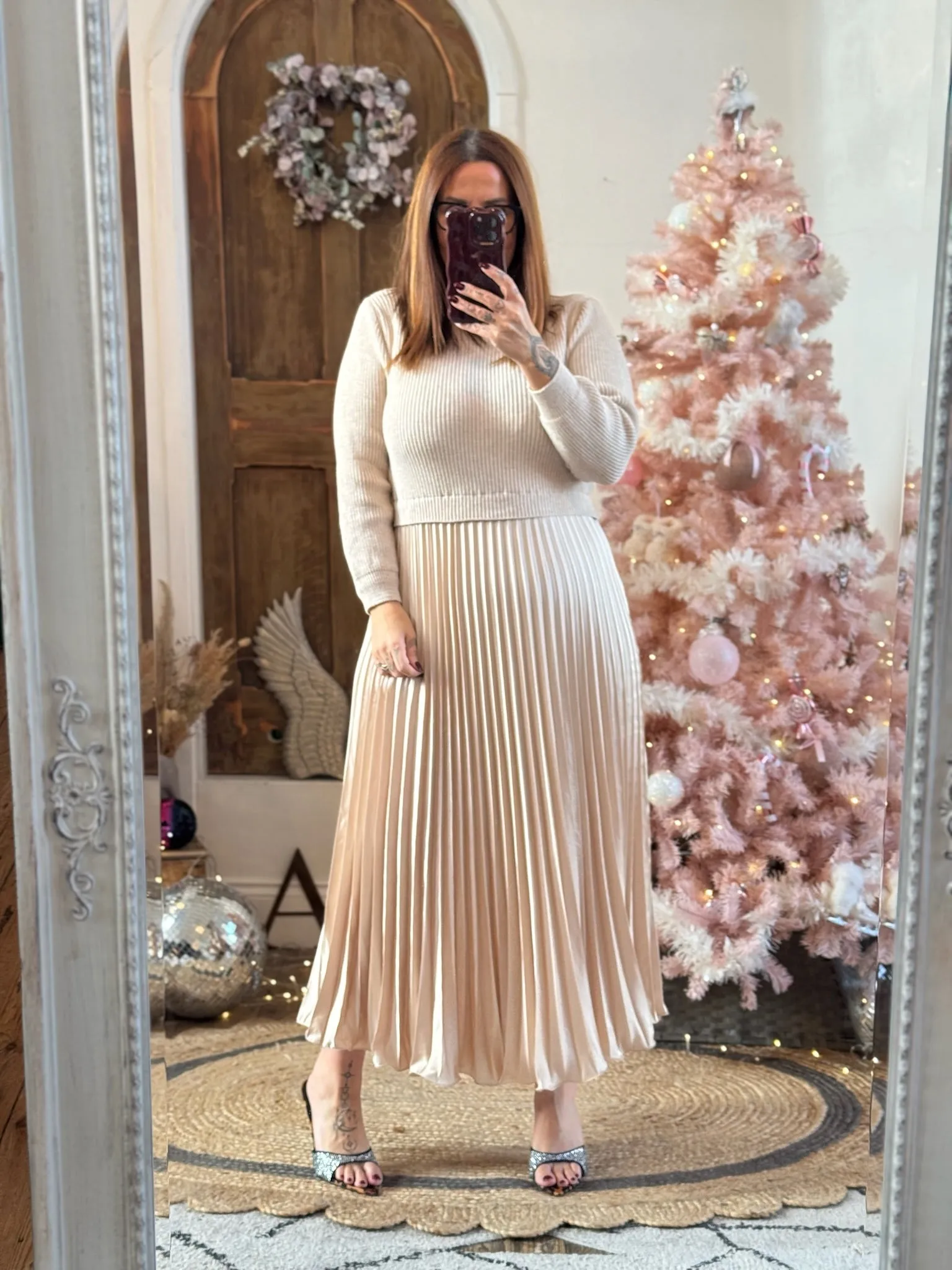 Champagne Sylvie Pleated Jumper Style Maxi Dress