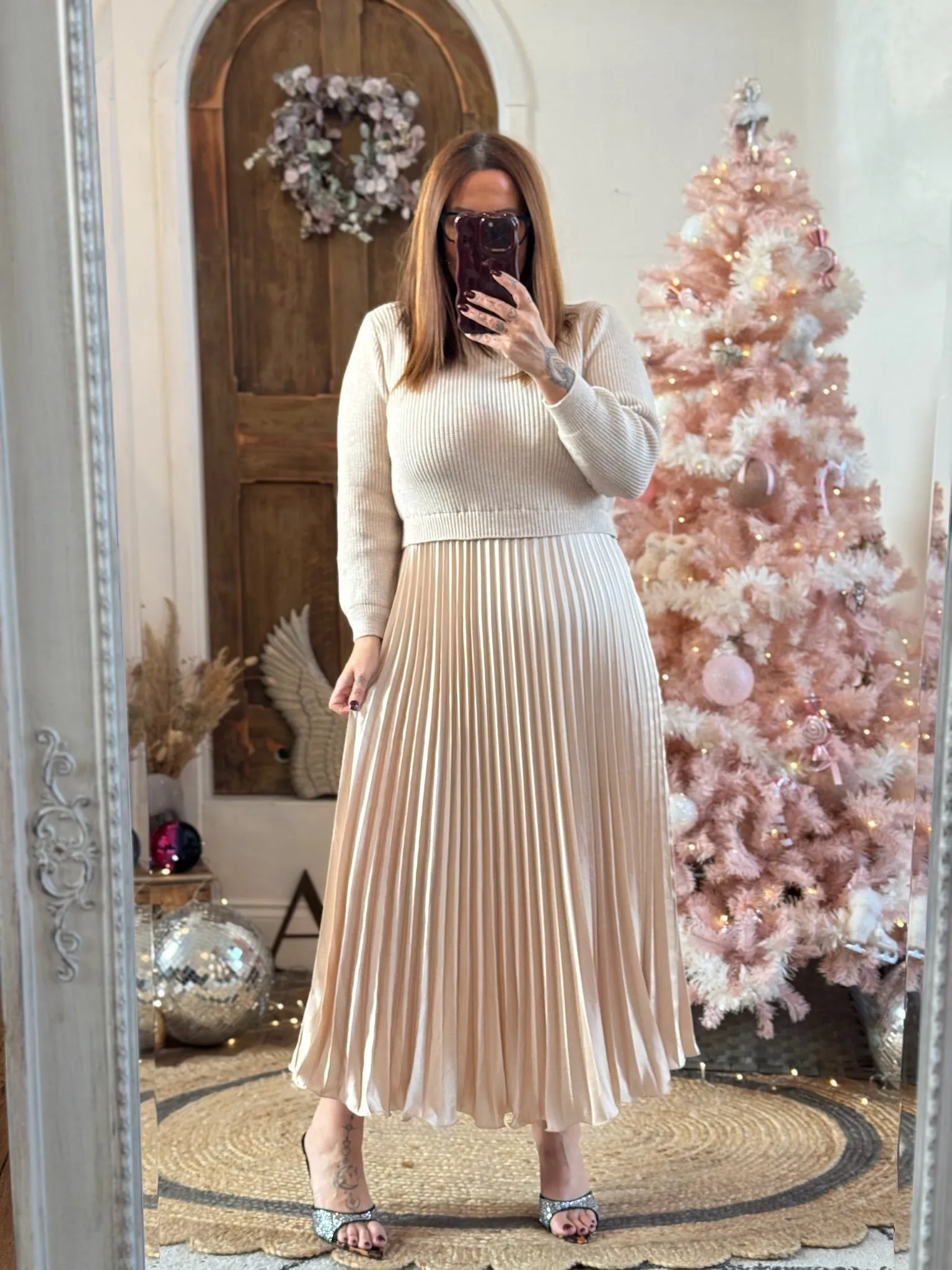 Champagne Sylvie Pleated Jumper Style Maxi Dress