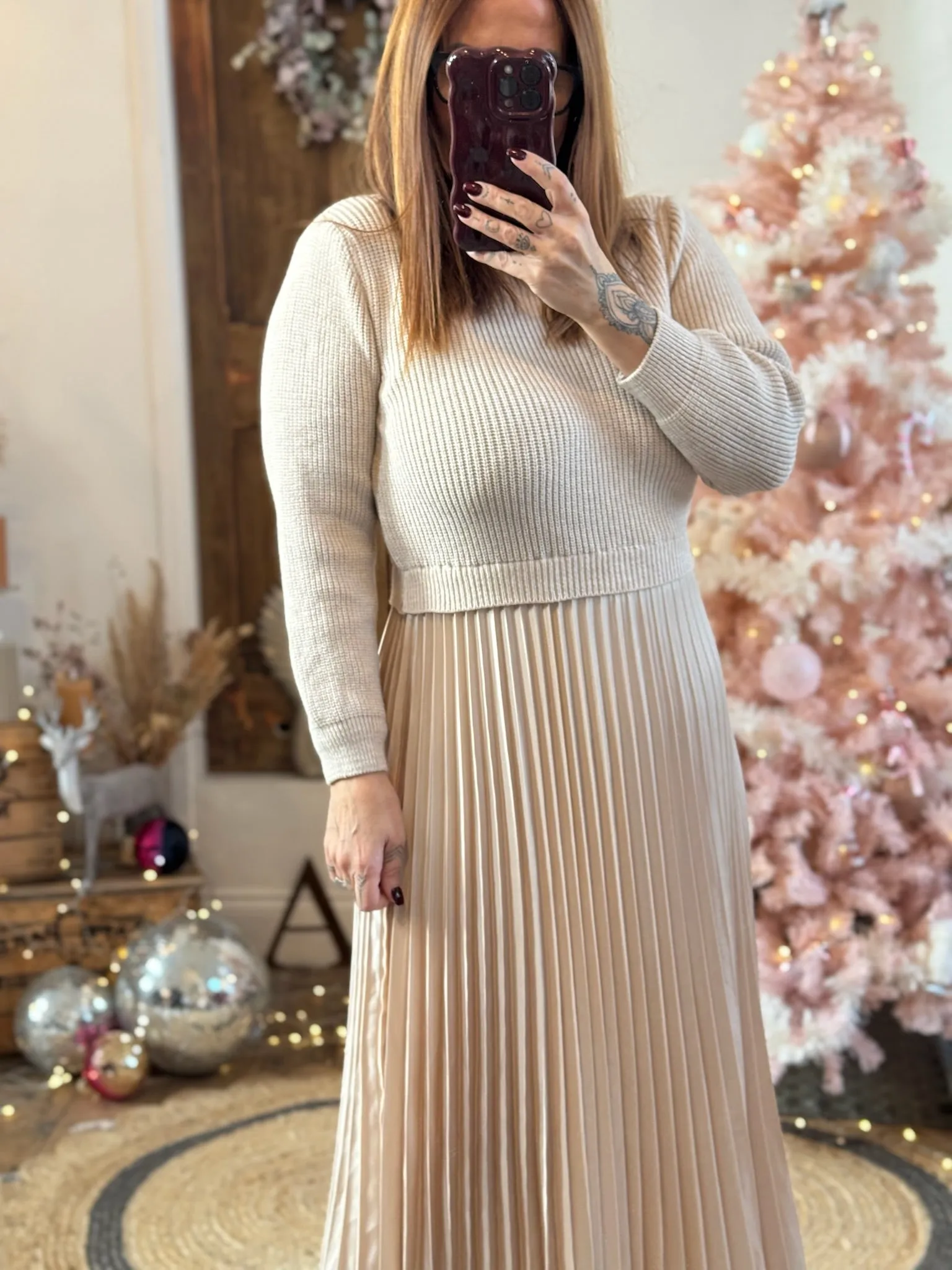 Champagne Sylvie Pleated Jumper Style Maxi Dress