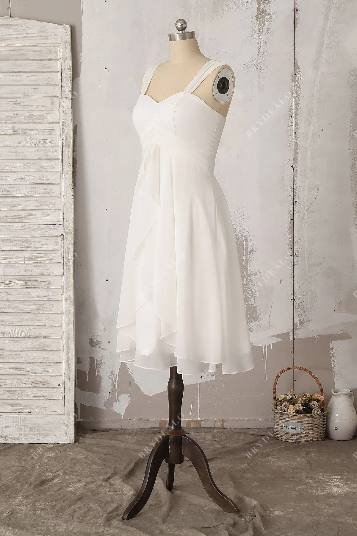 Chiffon Ruffles Knee Length Bridal Shower Dress