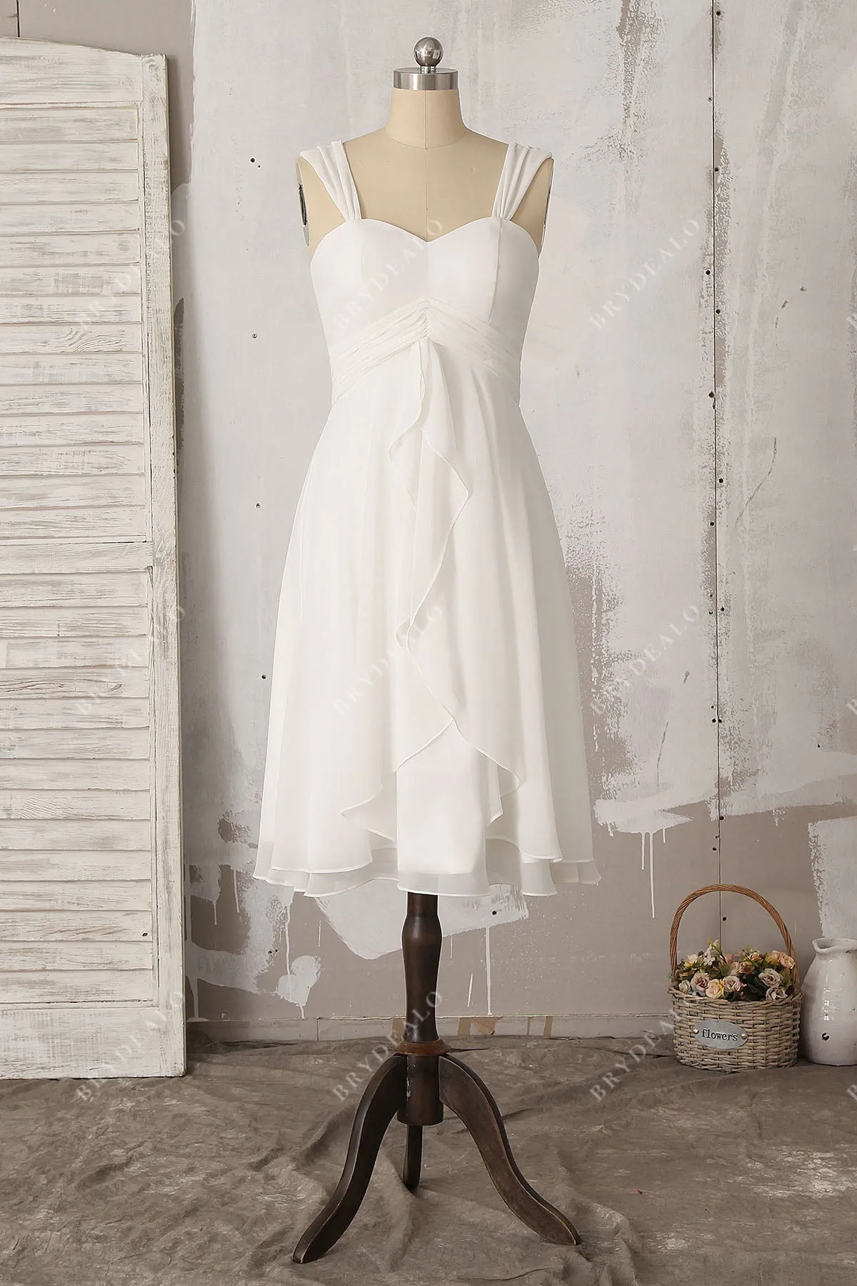 Chiffon Ruffles Knee Length Bridal Shower Dress