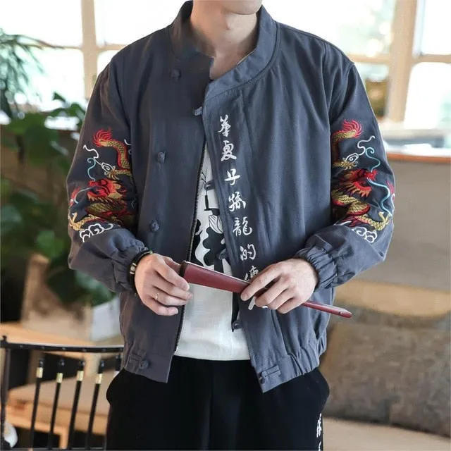 Chinese Calligraph And Dragon Embroidery Design Men Jacket