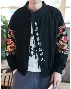 Chinese Calligraph And Dragon Embroidery Design Men Jacket