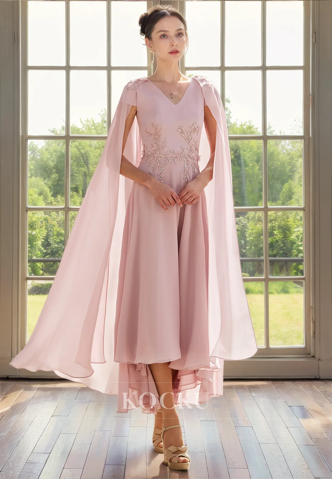 Classic & Timeless Cap Sleeves Embroidery A-Line Chiffon Cocktail Mother of the Bride Dress