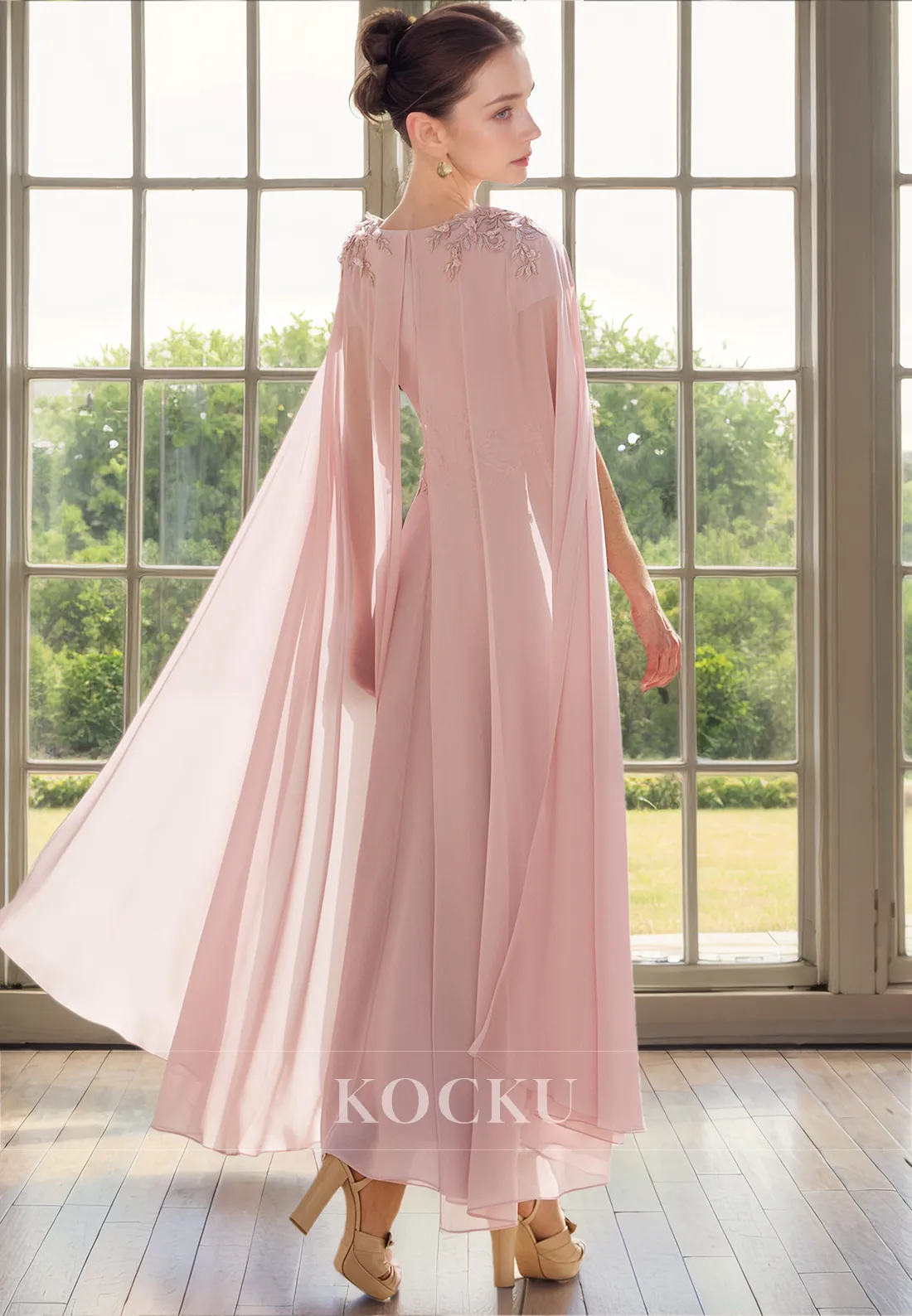 Classic & Timeless Cap Sleeves Embroidery A-Line Chiffon Cocktail Mother of the Bride Dress