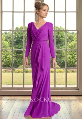 Classic & Timeless V-Neck Long sleeves Mermaid Chiffon Cocktail Mother of the Bride Dress