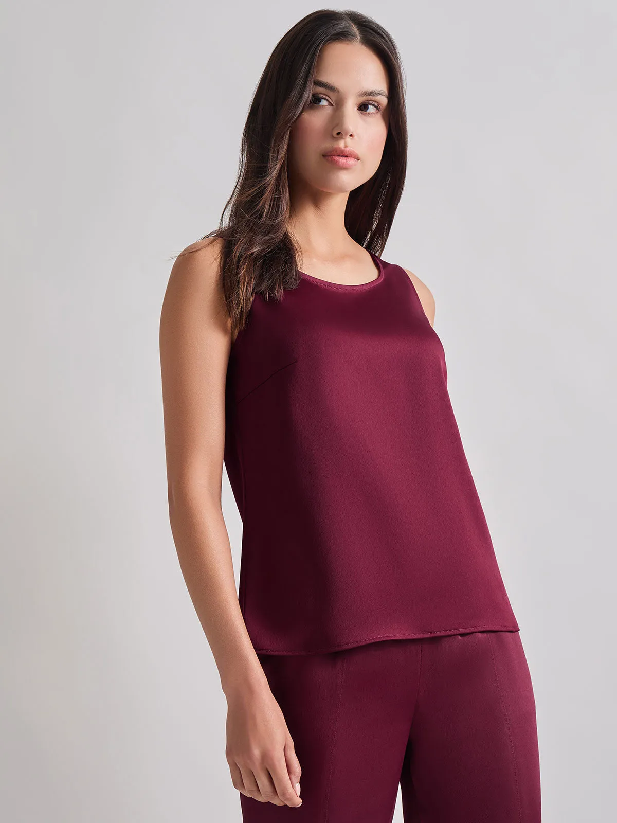 Classic Crepe de Chine Tank Top, Sangria