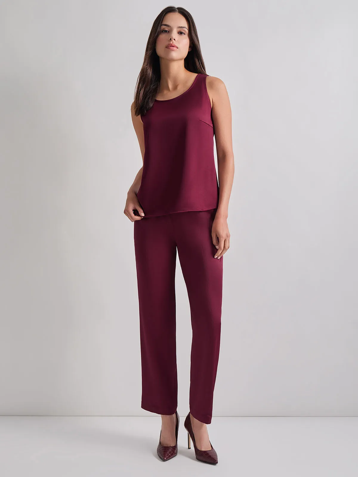 Classic Crepe de Chine Tank Top, Sangria