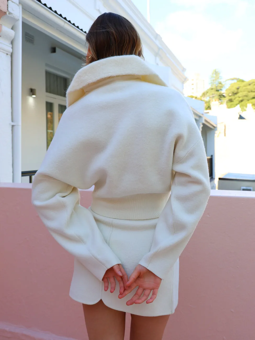 Clea Dakota Boiled Wool Bomber in Off White