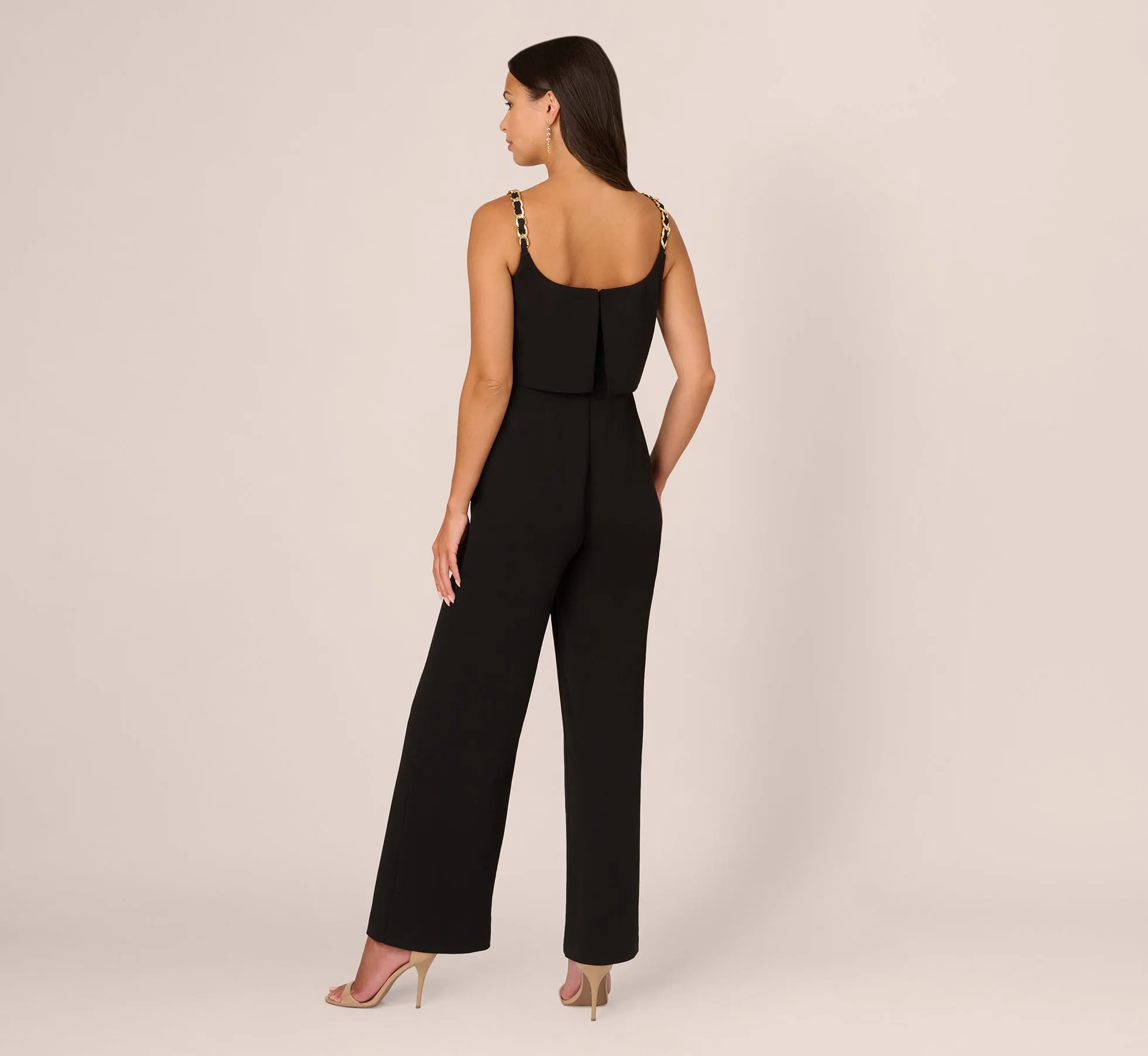 Crepe Popover Jumpsuit With Chain Straps In Black