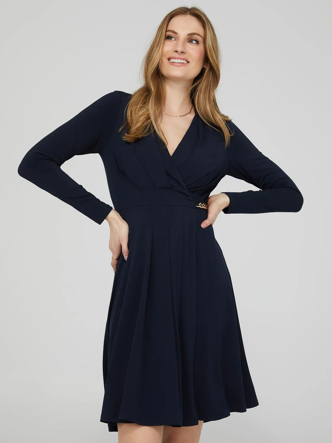 Crossover Wrap Dress With Chain Detail At Waist