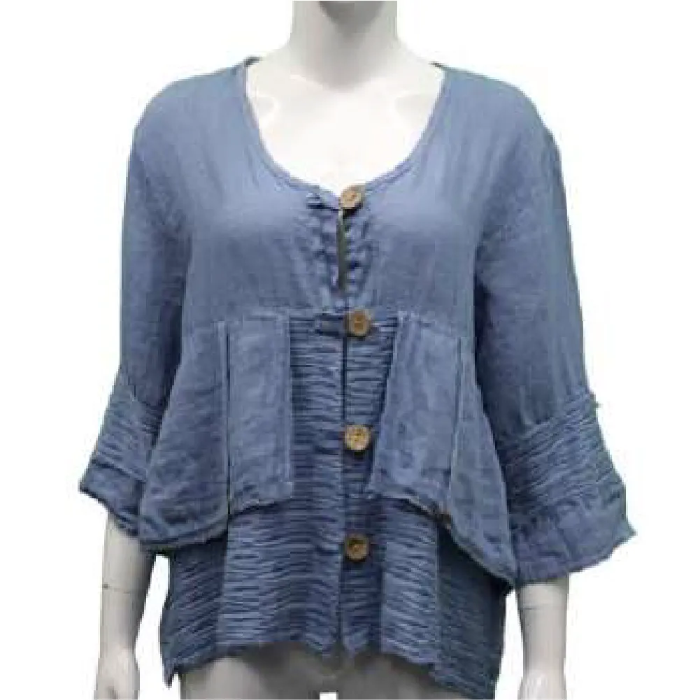 Cute Embellished 3/4 Italian Linen Top