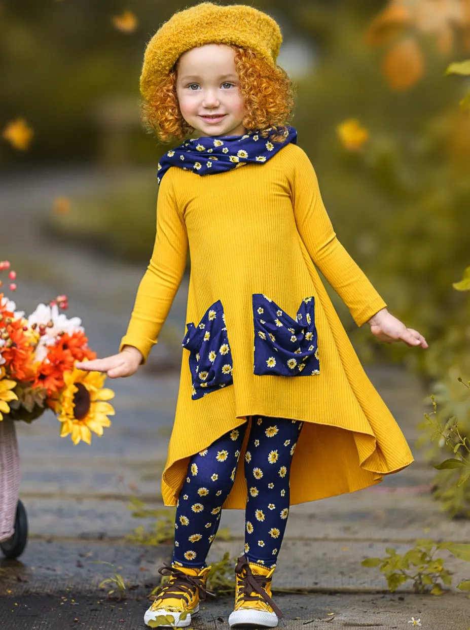 Daisy Dream Dual Pocket Tunic, Scarf and Legging Set