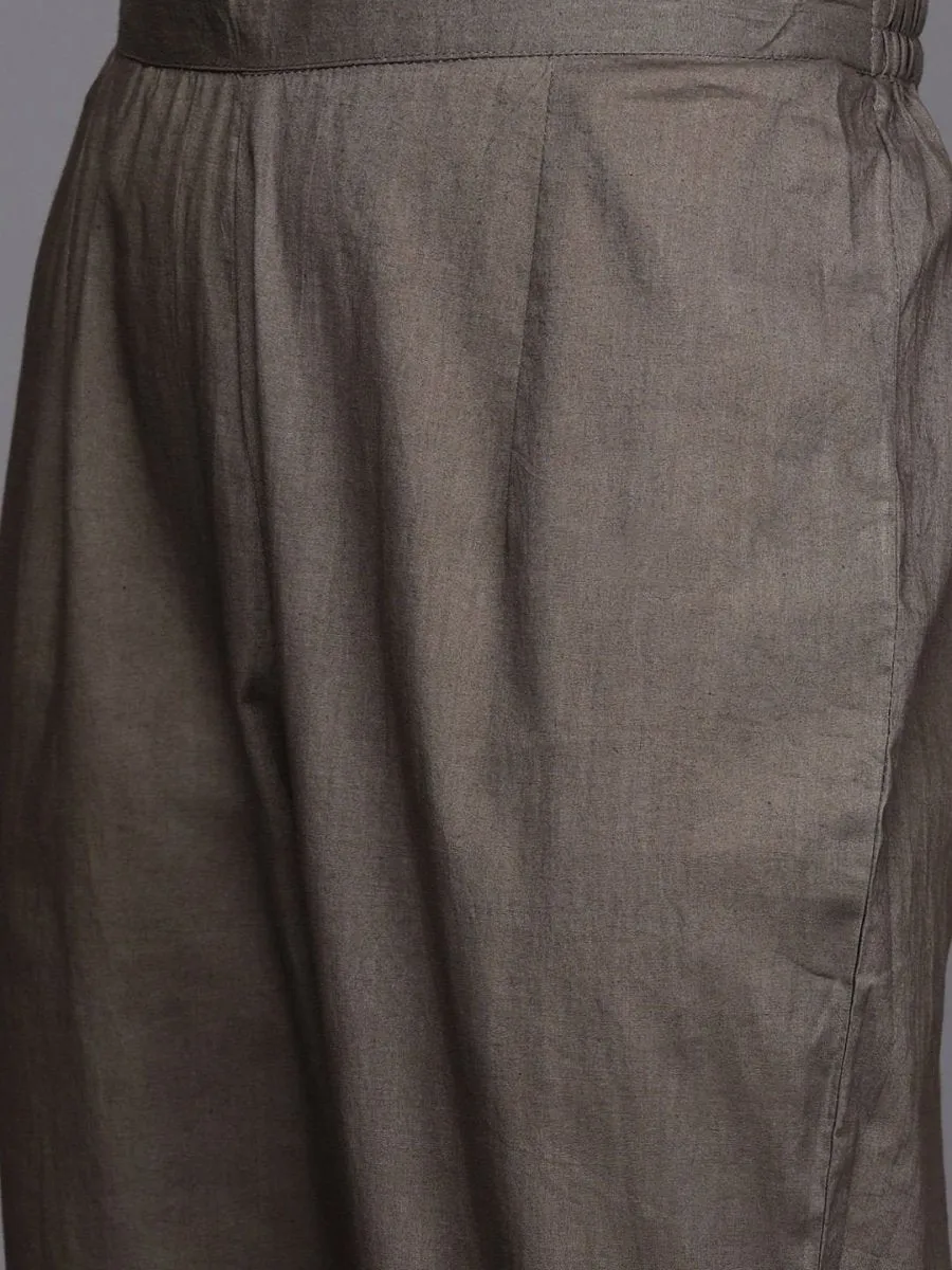 Dark Taupe Embroidered Kaftan Kurta with Pants