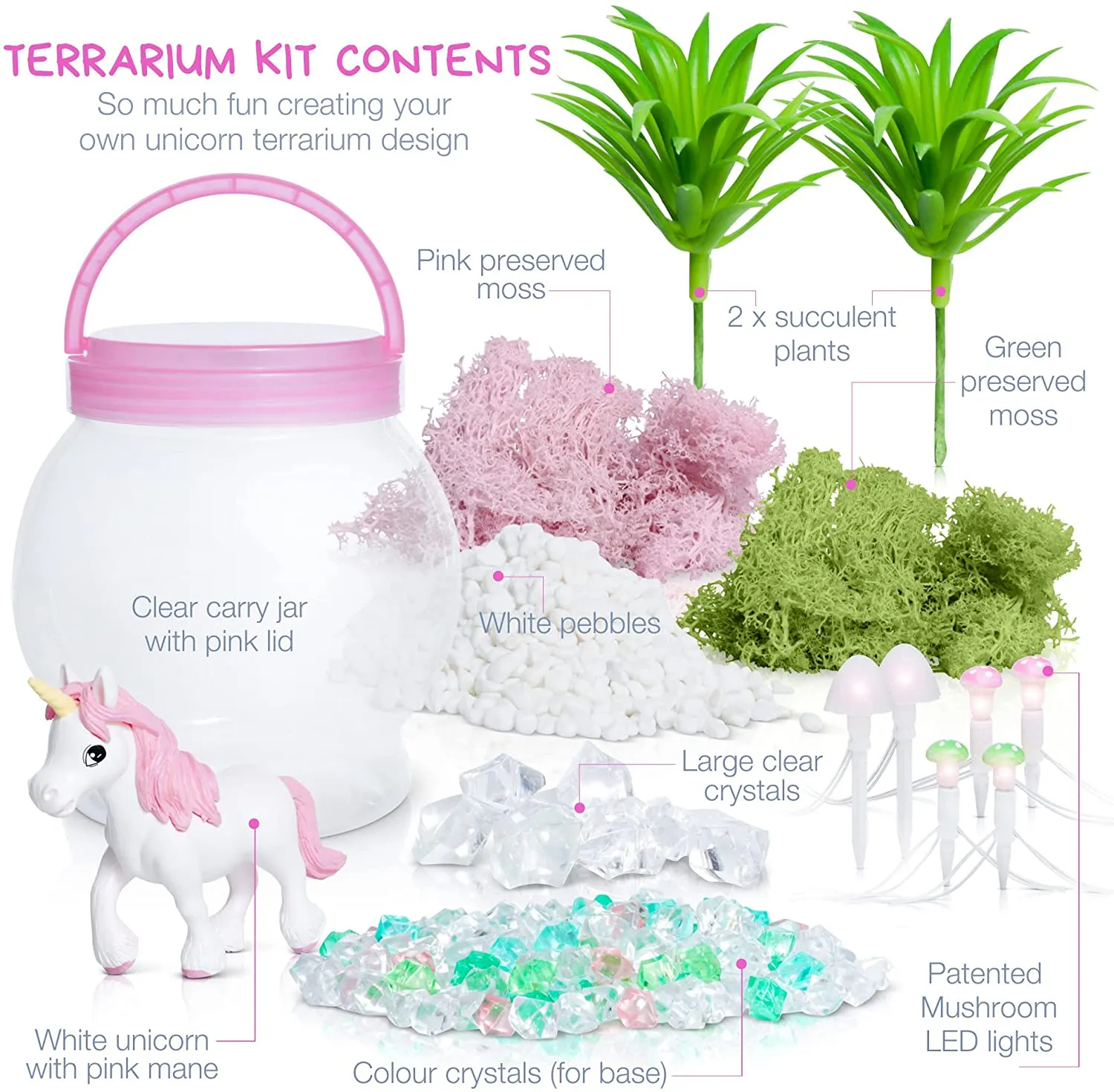 DIY Light up Unicorn Terrarium Kit for Kids with LED Mushroom Lights