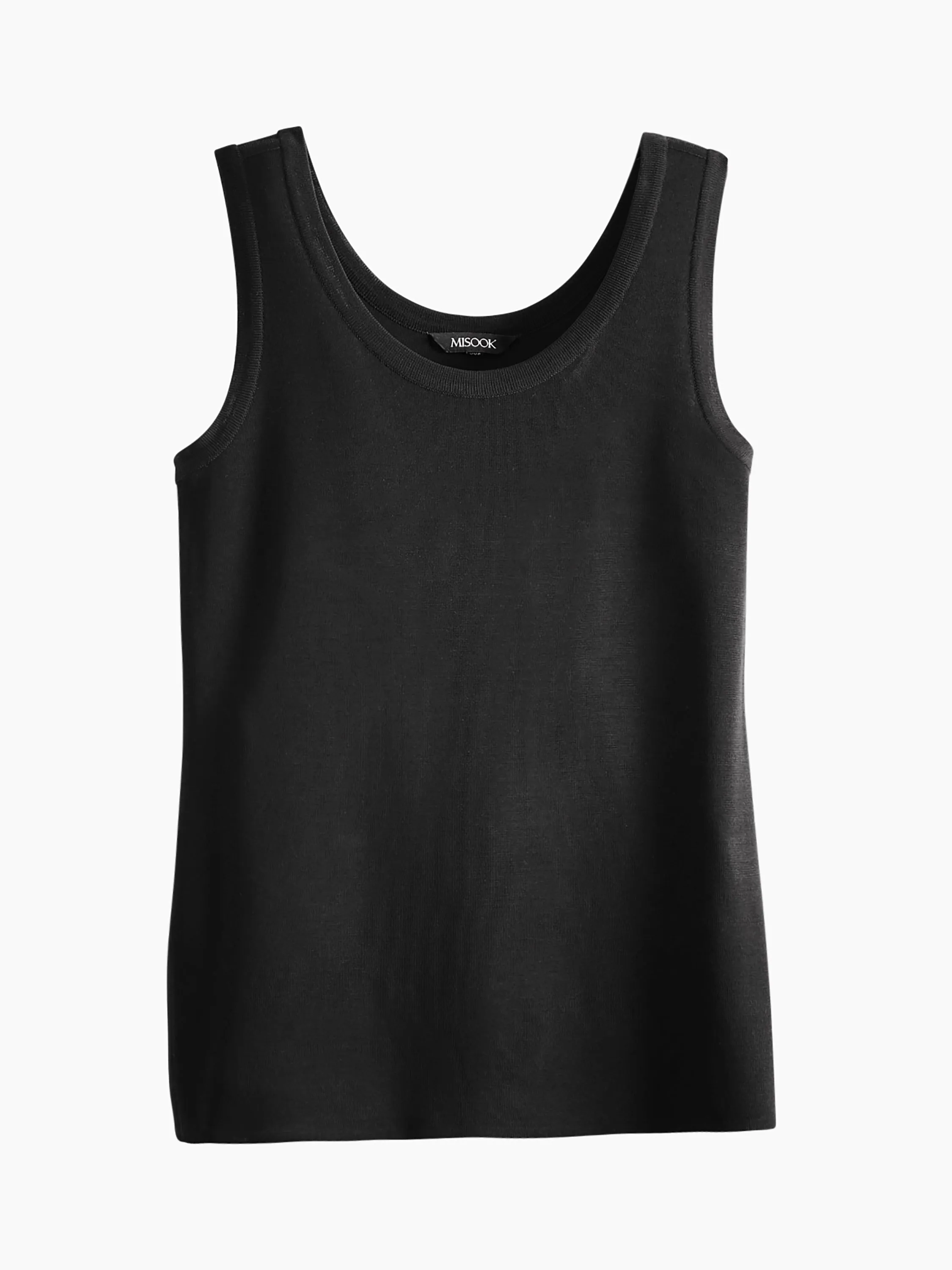 Double Scoop Neck Knit Tank Top, Black