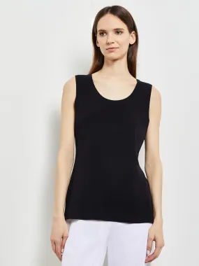 Double Scoop Neck Knit Tank Top, Black