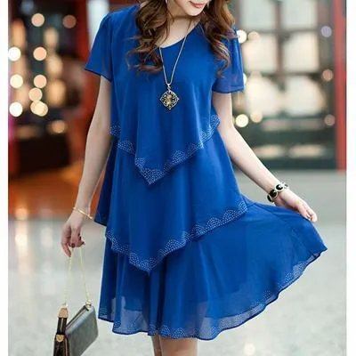 Dunnmall Plus Size Women Clothing Chiffon Dress Summer Dresses Party Short Sleeve