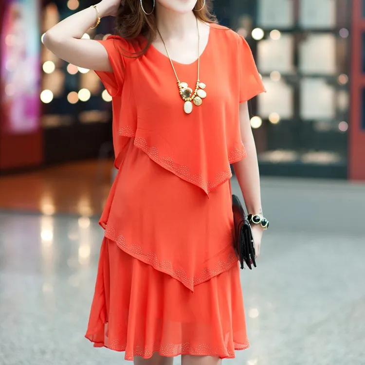 Dunnmall Plus Size Women Clothing Chiffon Dress Summer Dresses Party Short Sleeve