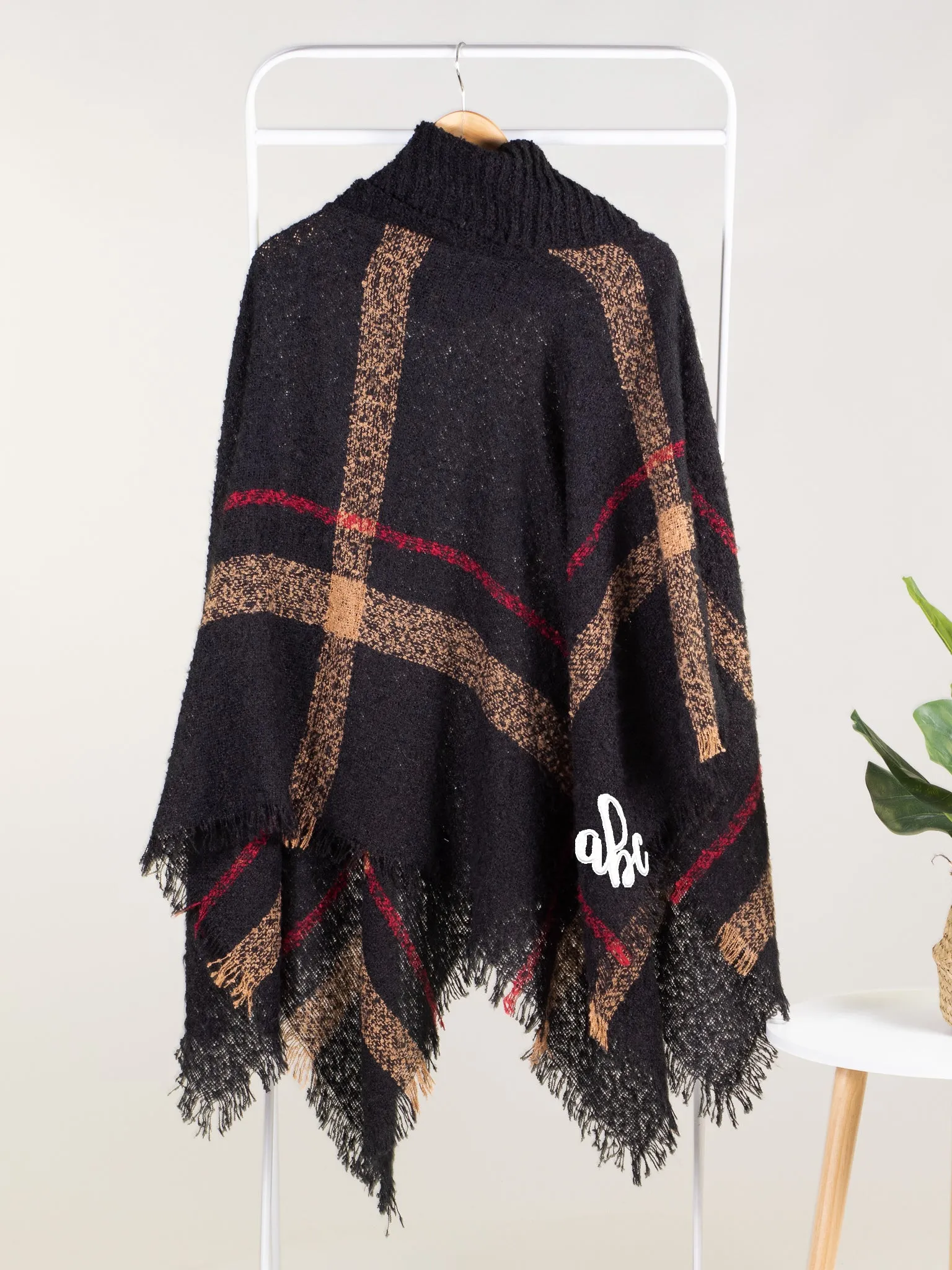 Easy On Me Plaid Turtle Neck Poncho - Black