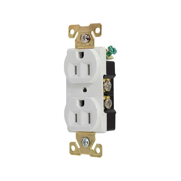 Eaton Cooper Wiring AH5252 AH5252W Duplex Receptacle, 2 -Pole, 15 A, 125 V, Back, Side Wiring, NEMA: 5-15R, White