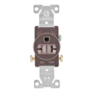 Eaton Wiring Devices 1876B-BOX Single Receptacle, 2 -Pole, 250 V, 20 A, Side Wiring, NEMA: NEMA 6-20R, Brown