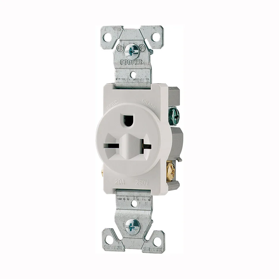 Eaton Wiring Devices 1876W-BOX Single Receptacle, 2 -Pole, 250 V, 20 A, Side Wiring, NEMA: NEMA 6-20R, White