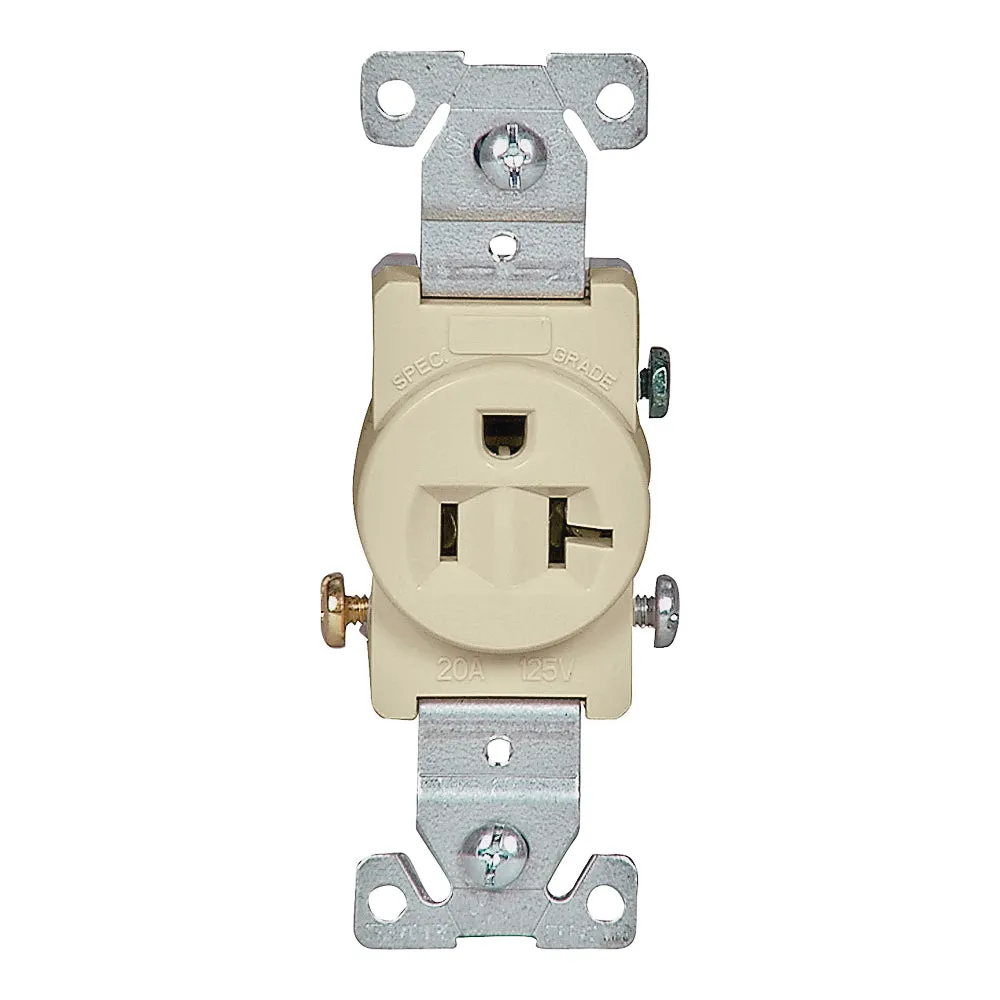 Eaton Wiring Devices 1877V-BOX Single Receptacle, 2 -Pole, 125 V, 20 A, Side Wiring, NEMA: NEMA 5-20R, Ivory