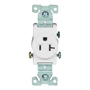 Eaton Wiring Devices 1877W-BOX Single Receptacle, 2 -Pole, 125 V, 20 A, Side Wiring, NEMA: NEMA 5-20R, White