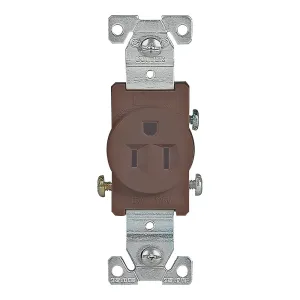 Eaton Wiring Devices 817B-BOX Single Receptacle, 2 -Pole, 125 V, 15 A, Side Wiring, NEMA: NEMA 5-15R, Brown