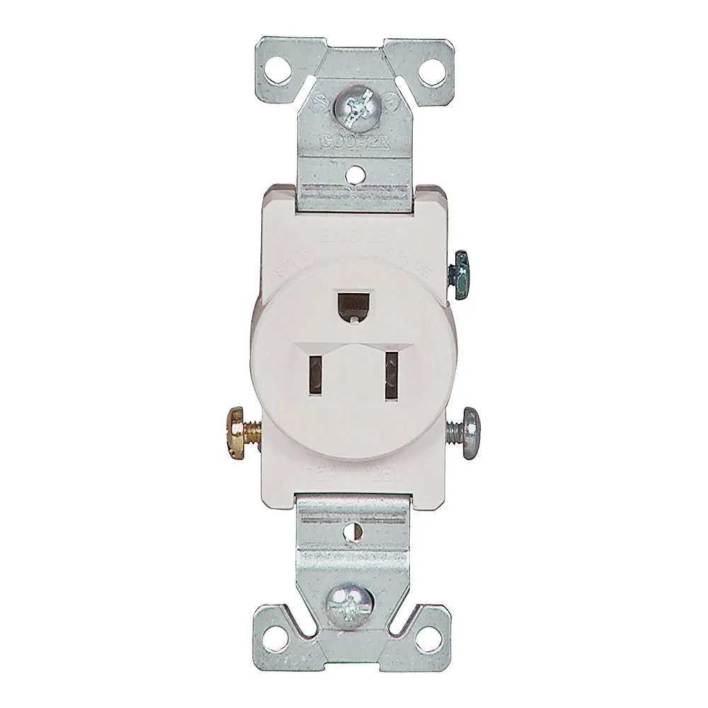 Eaton Wiring Devices 817W-BOX Single Receptacle, 2 -Pole, 125 V, 15 A, Side Wiring, NEMA: NEMA 5-15R, White