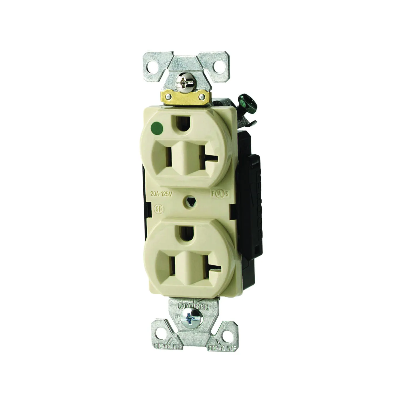 Eaton Wiring Devices AH8300V Duplex Receptacle, 2 -Pole, 20 A, 125 V, Back, Side Wiring, NEMA: 5-20R, Ivory