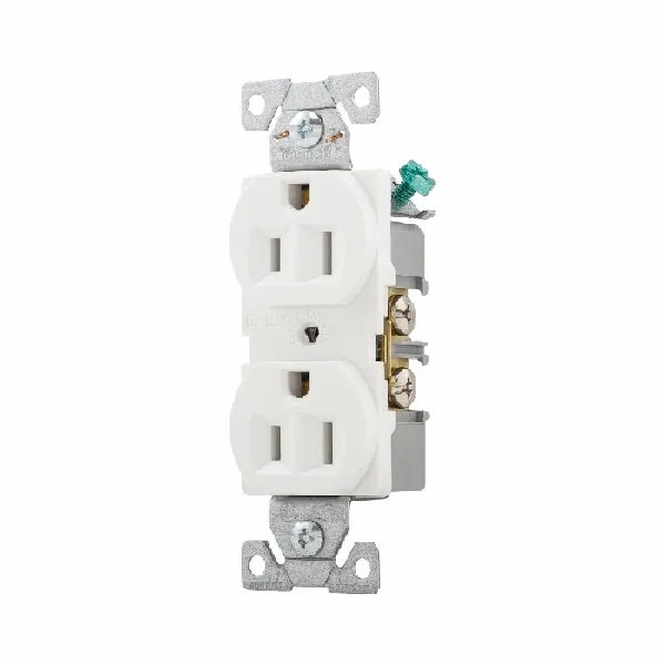 Eaton Wiring Devices BR15W Duplex Receptacle, 2 -Pole, 15 A, 125 V, Back, Side Wiring, NEMA: 5-15R, White