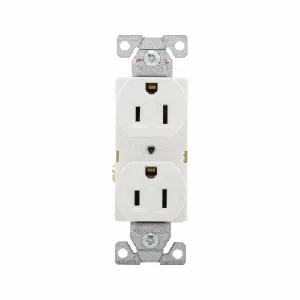 Eaton Wiring Devices BR15W Duplex Receptacle, 2 -Pole, 15 A, 125 V, Back, Side Wiring, NEMA: 5-15R, White