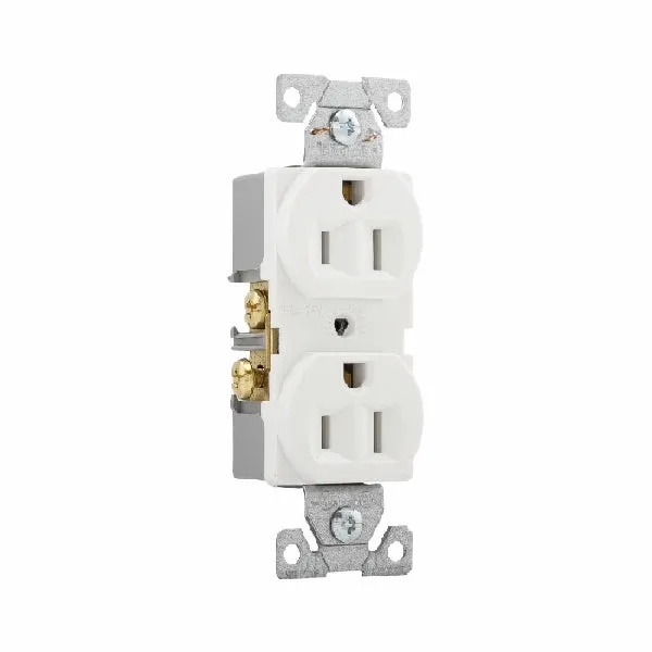 Eaton Wiring Devices BR15W Duplex Receptacle, 2 -Pole, 15 A, 125 V, Back, Side Wiring, NEMA: 5-15R, White