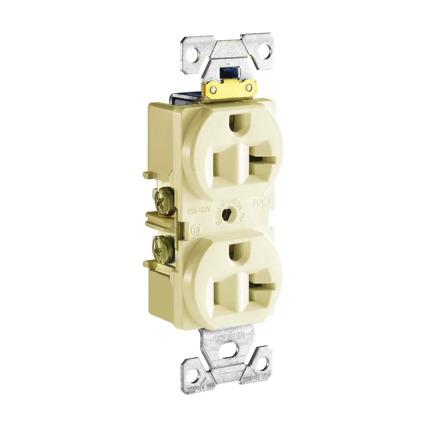 Eaton Wiring Devices CR20V Duplex Receptacle, 2 -Pole, 20 A, 125 V, Side Wiring, NEMA: 5-20R, Ivory