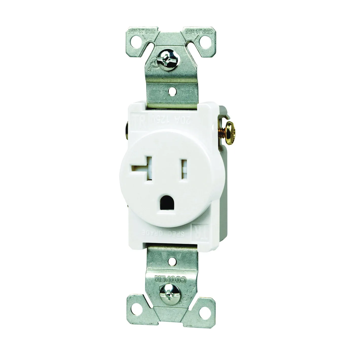 Eaton Wiring Devices TR1877W-BXSP Single Receptacle, 2 -Pole, 125 V, 20 A, Side Wiring, NEMA: NEMA 5-20R, White