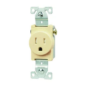 Eaton Wiring Devices TR817V-BOX Single Receptacle, 2 -Pole, 125 V, 15 A, Side Wiring, NEMA: NEMA 5-15R, Ivory