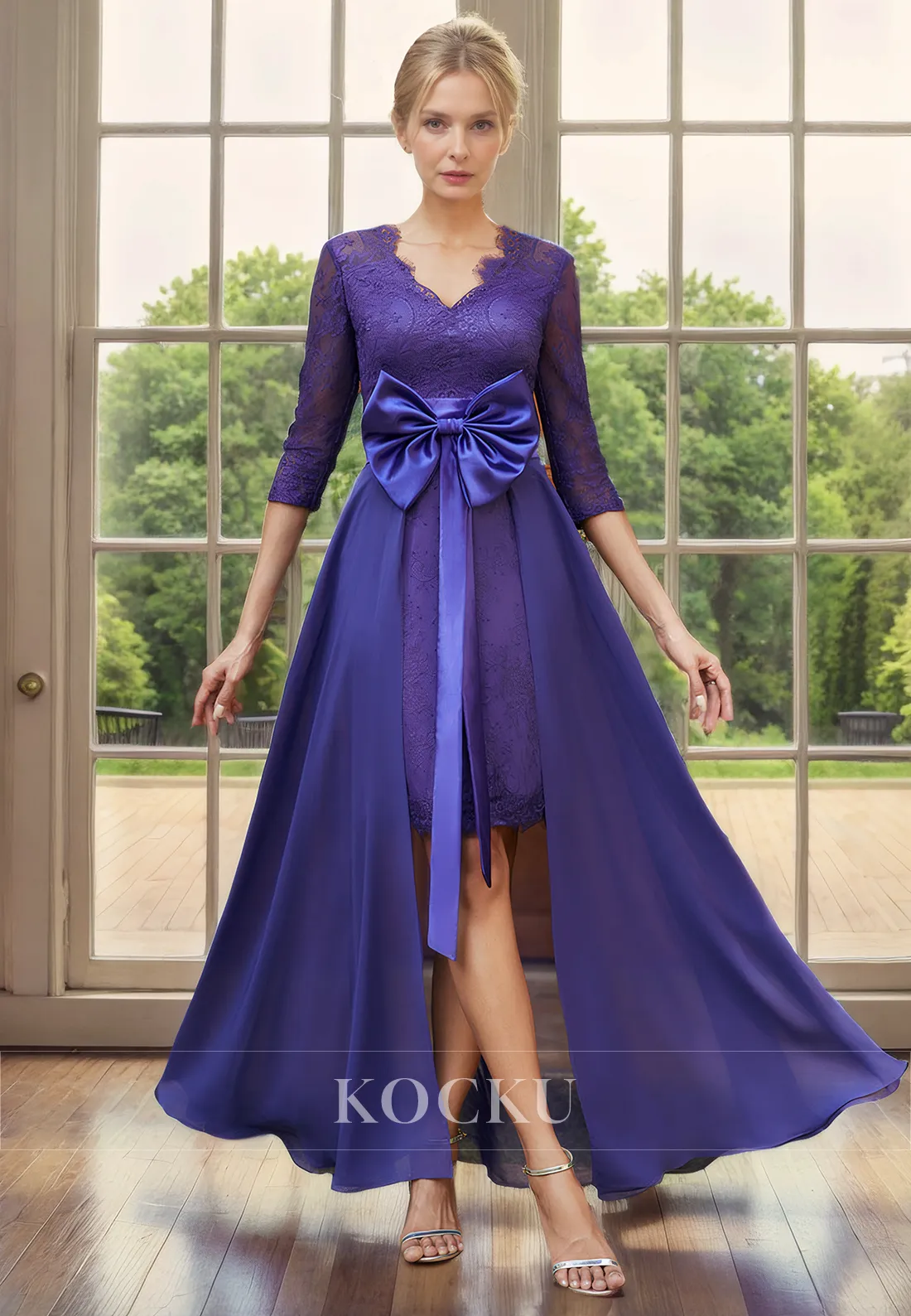 Elegant & Luxurious Bowknot Belt Two-Piece Chiffon Cocktail Mother of the Bride Dress